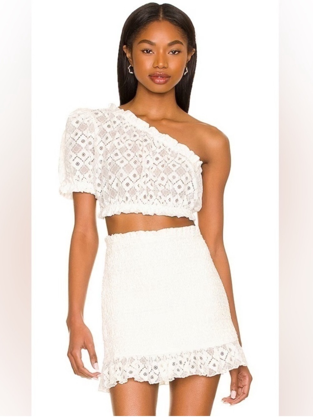Shoreline lace One-Shoulder Crop Top & Skirt Set
